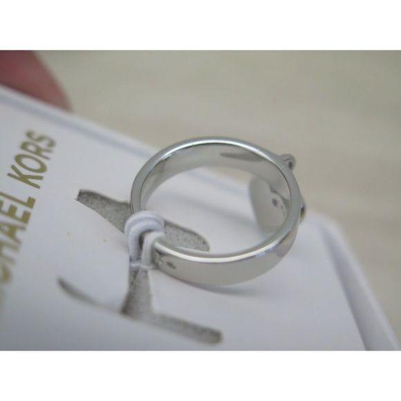 Michael Kors MKJX78890406 Sz 6 Silver-Tone "MK" Dangle Heart & Pave Stone Ring - Picture 12 of 14